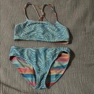 Athleta Girl Reversible Blue and Pink Bikini Swimwear